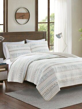 Madison Park Joshua 3-Piece Printed Microfiber Seersucker Coverlet Set,